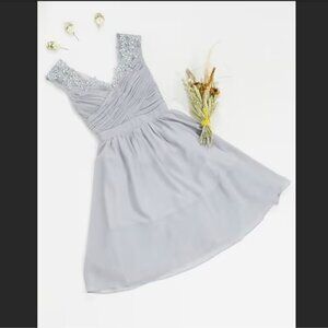 Little Mistress Bridesmaid Embellished Lace Midi Dress – Grey – US 12 (UK 16)